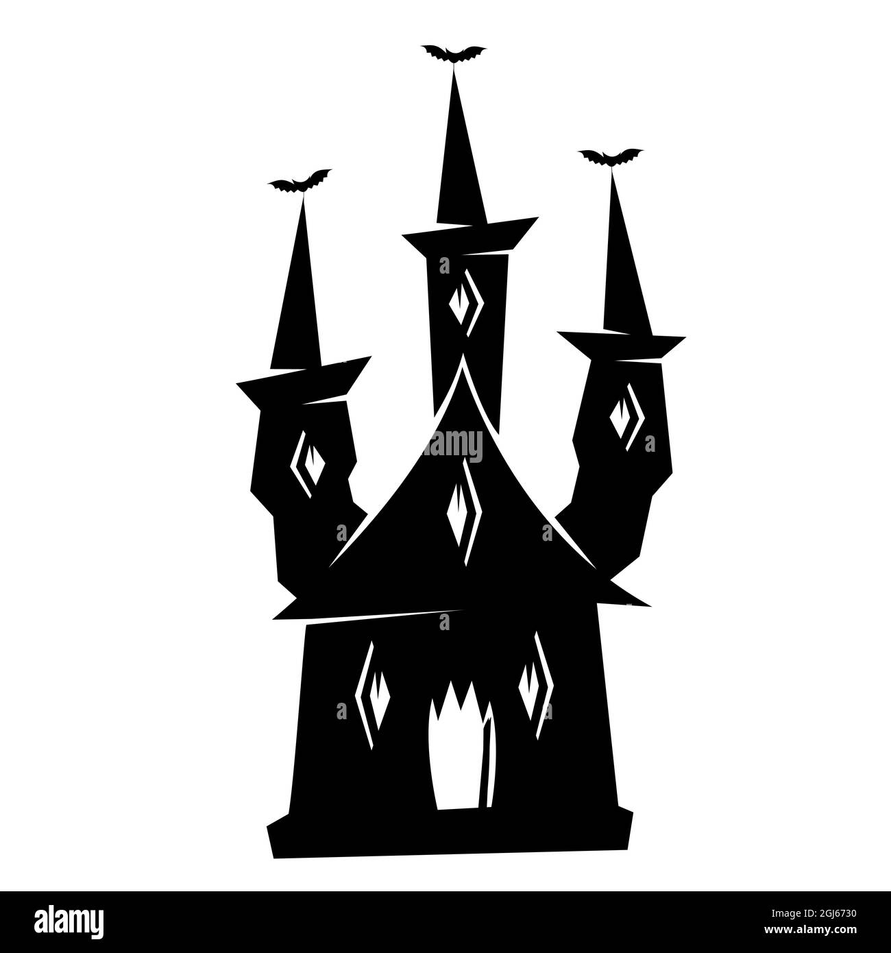 Halloween ha infestato la silhouette del castello. Illustrazione vettoriale isolata su sfondo bianco Illustrazione Vettoriale