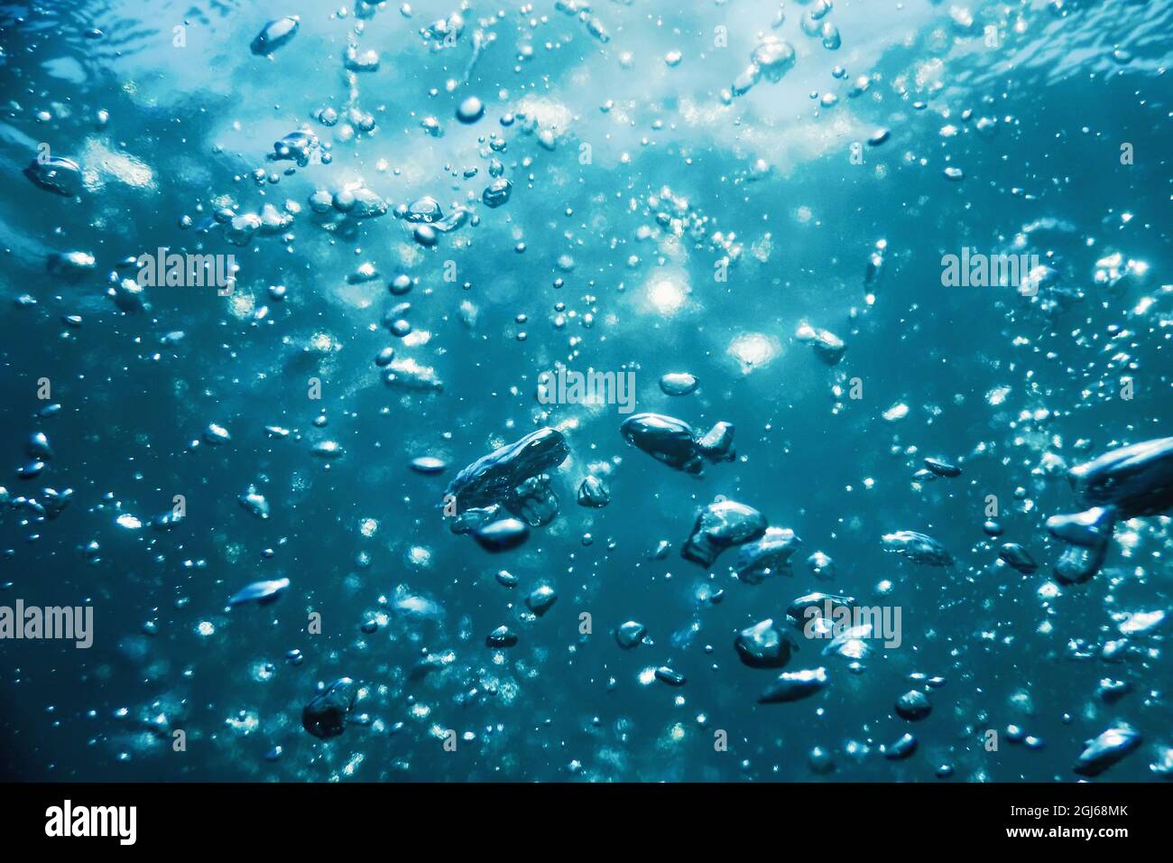 Bolle astratte in acqua, bolle d'aria acqua sfondo Foto Stock