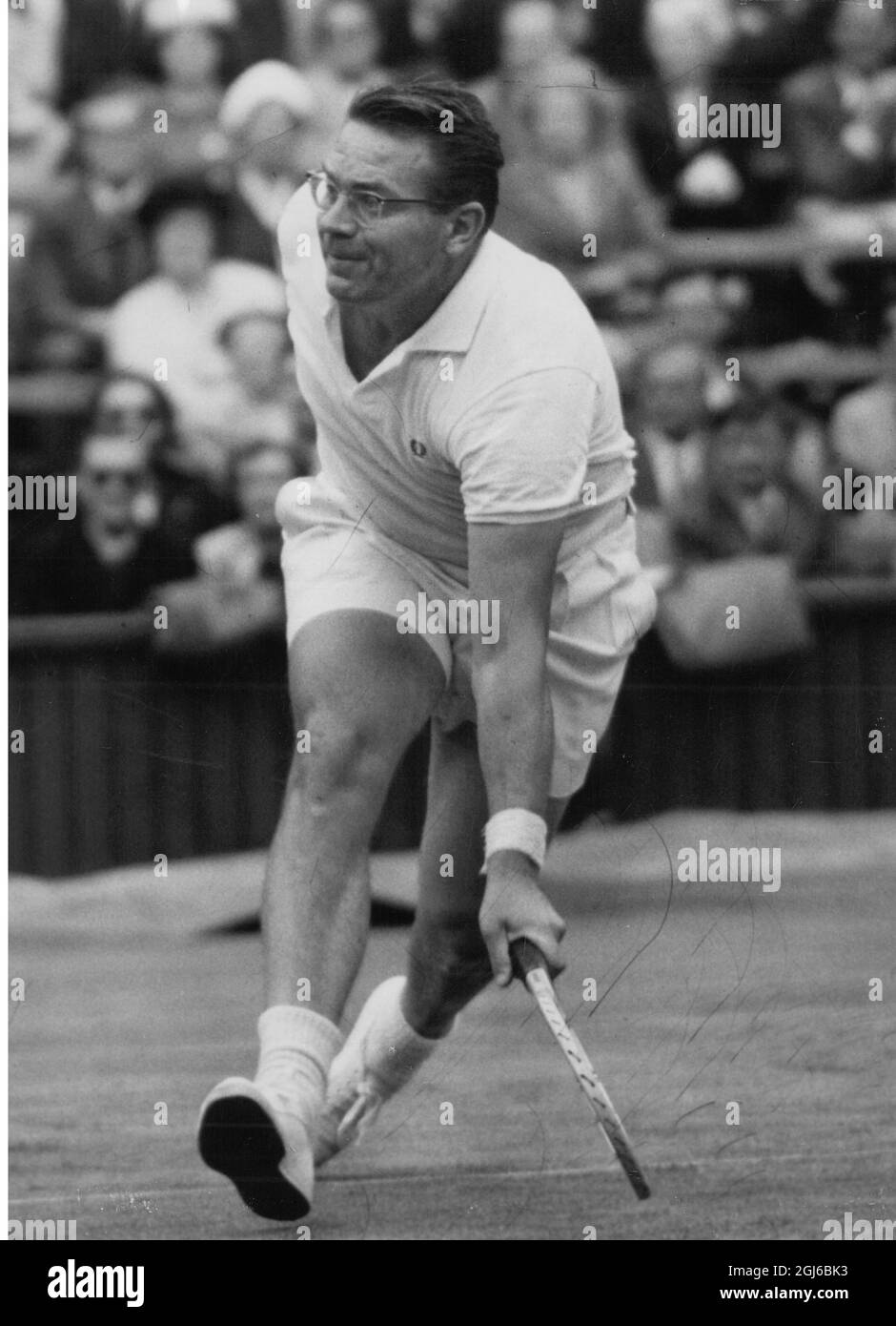 Jaroslav Drobny - Asso da tennis ceco (ora cittadino egiziano) - Wimbledon - 28 giugno 1958 Foto Stock