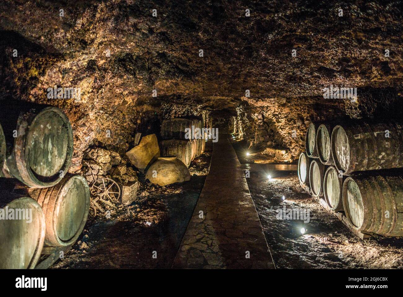 Armenia, Yerevan. Yerevan Noy Brandy Company, distillatori dal 19 ° secolo, passaggi sotterranei e botti di brandy. Foto Stock