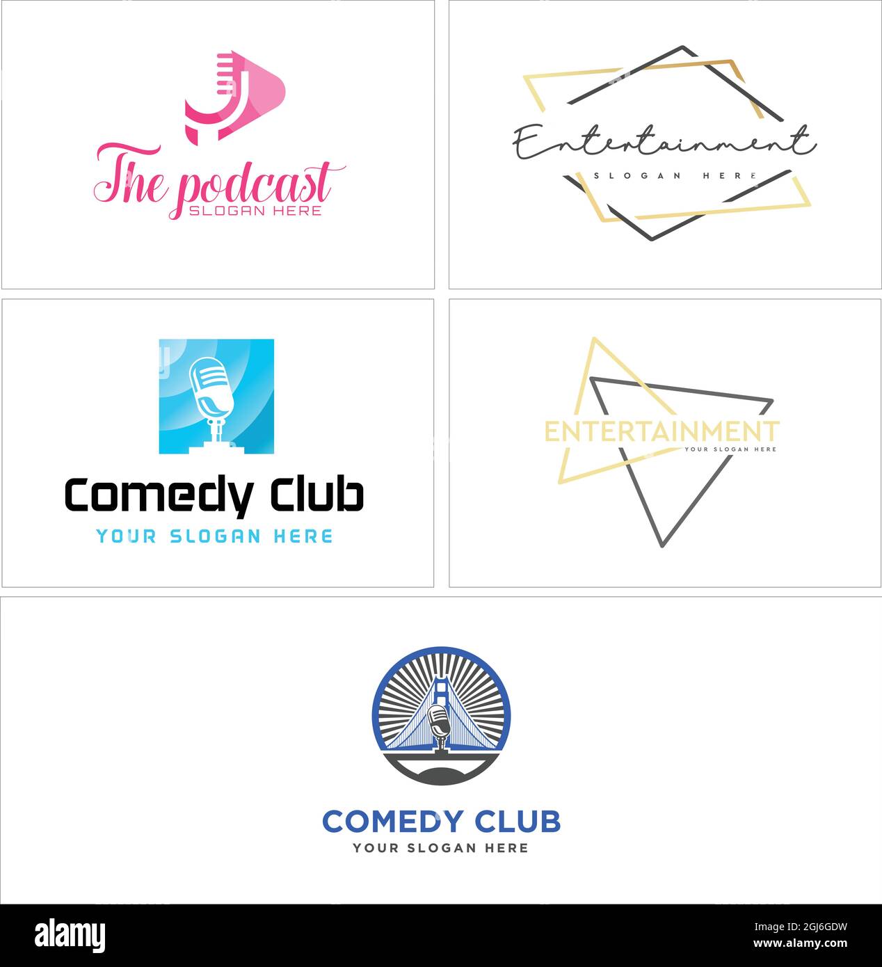 Animazione podcast commedia club logo design Illustrazione Vettoriale