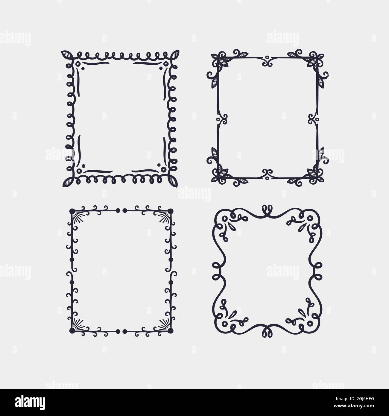 Incisione Set cornici per barbatella disegnate a mano illustrazione vettoriale. Illustrazione Vettoriale