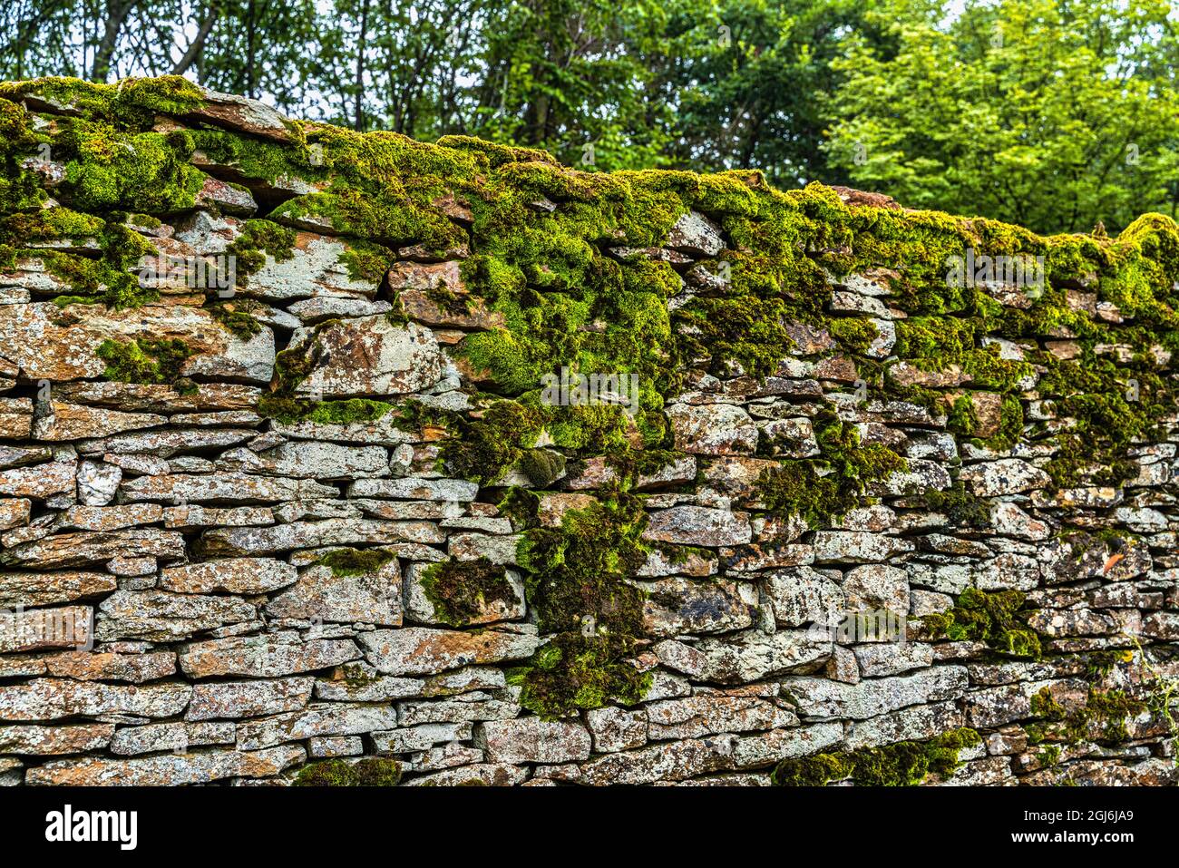 Recinto in pietra con muro a secco che circonda la residenza fortificata di Poizieu. Chozeau, regione Auvergne-Rhône-Alpes, Isere, Francia, Europa Foto Stock
