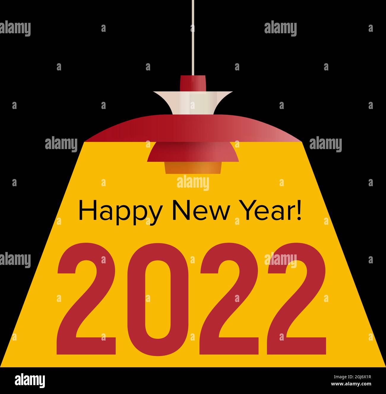 Felice anno nuovo 2022 testo illuminato da luce gialla della lampada svedese. Celebrazione e decorazione stagione per Natale vacanze a caldo, banner nuovo anno Illustrazione Vettoriale