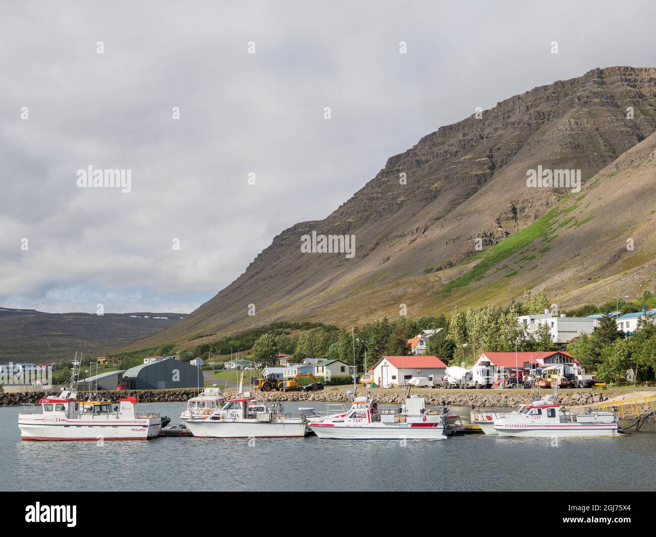 Porto di Bildudalur a Sudurfjirdir fiordo. Il remoto Westfjords (Vestfirdir) nel nord-ovest dell'Islanda. (Solo per uso editoriale) Foto Stock