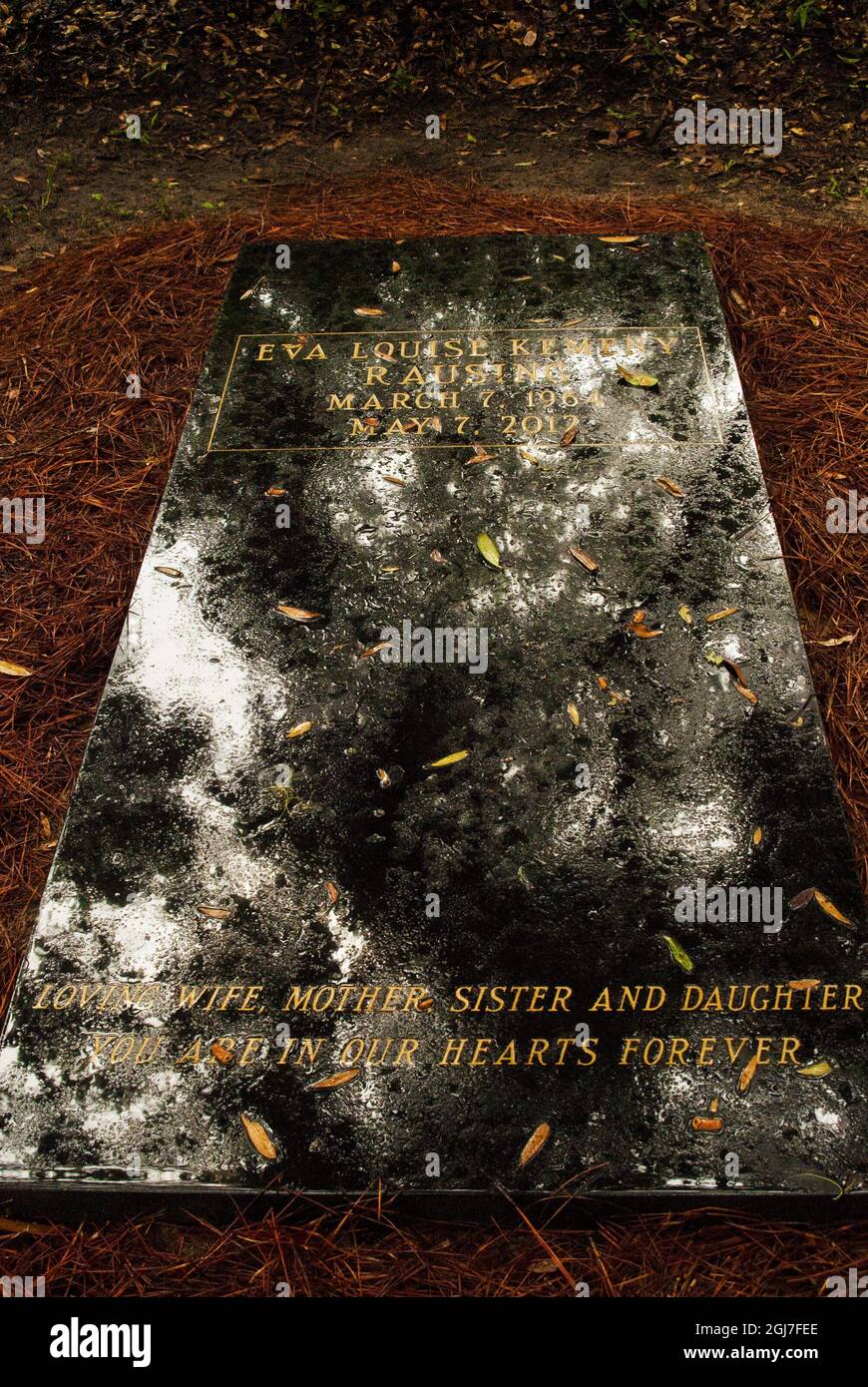 STOCCOLMA 20120828 una pioggia dolce cade sulla grave vista di Eva Rausing nel cimitero di Six Oaks su Hilton Head Island, USA, 27 agosto 2012.Eva Rausing, Che è morto a Londra questa estate, ha lasciato un documento nel suo computer relativo all'assassinio dell'ex primo ministro svedese Olof Palme.Documents ora sotto l'inverstigazione della polizia svedese. Foto: Gerald Weaver / XP / SCANPIX / Kod: 7000 ** OUT SWEDEN OUT ** Foto Stock