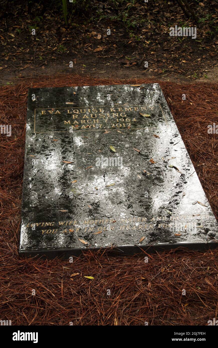 STOCCOLMA 20120828 una pioggia dolce cade sulla grave vista di Eva Rausing nel cimitero di Six Oaks su Hilton Head Island, USA, 27 agosto 2012.Eva Rausing, Che è morto a Londra questa estate, ha lasciato un documento nel suo computer relativo all'assassinio dell'ex primo ministro svedese Olof Palme.Documents ora sotto l'inverstigazione della polizia svedese. Foto: Gerald Weaver / XP / SCANPIX / Kod: 7000 ** OUT SWEDEN OUT ** Foto Stock
