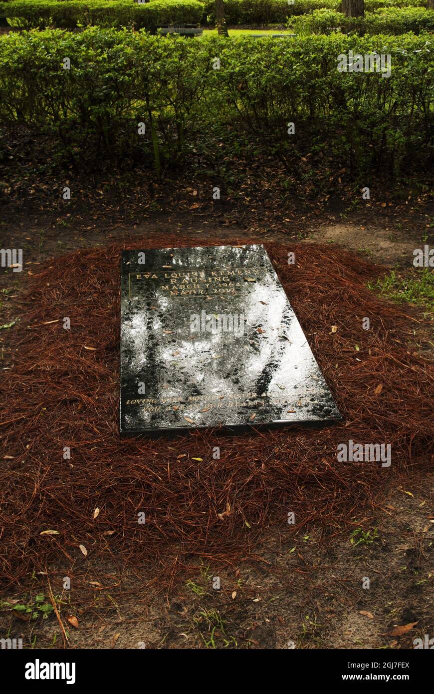 STOCCOLMA 20120828 una pioggia dolce cade sulla grave vista di Eva Rausing nel cimitero di Six Oaks su Hilton Head Island, USA, 27 agosto 2012.Eva Rausing, Che è morto a Londra questa estate, ha lasciato un documento nel suo computer relativo all'assassinio dell'ex primo ministro svedese Olof Palme.Documents ora sotto l'inverstigazione della polizia svedese. Foto: Gerald Weaver / XP / SCANPIX / Kod: 7000 ** OUT SWEDEN OUT ** Foto Stock