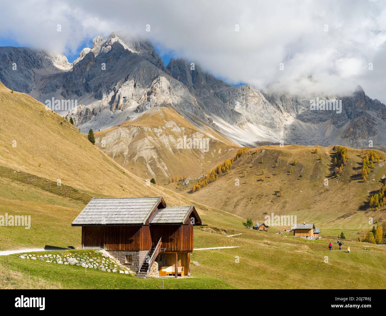 Alpe Fuciade nella catena montuosa meridionale della Marmolada, Italia. Foto Stock