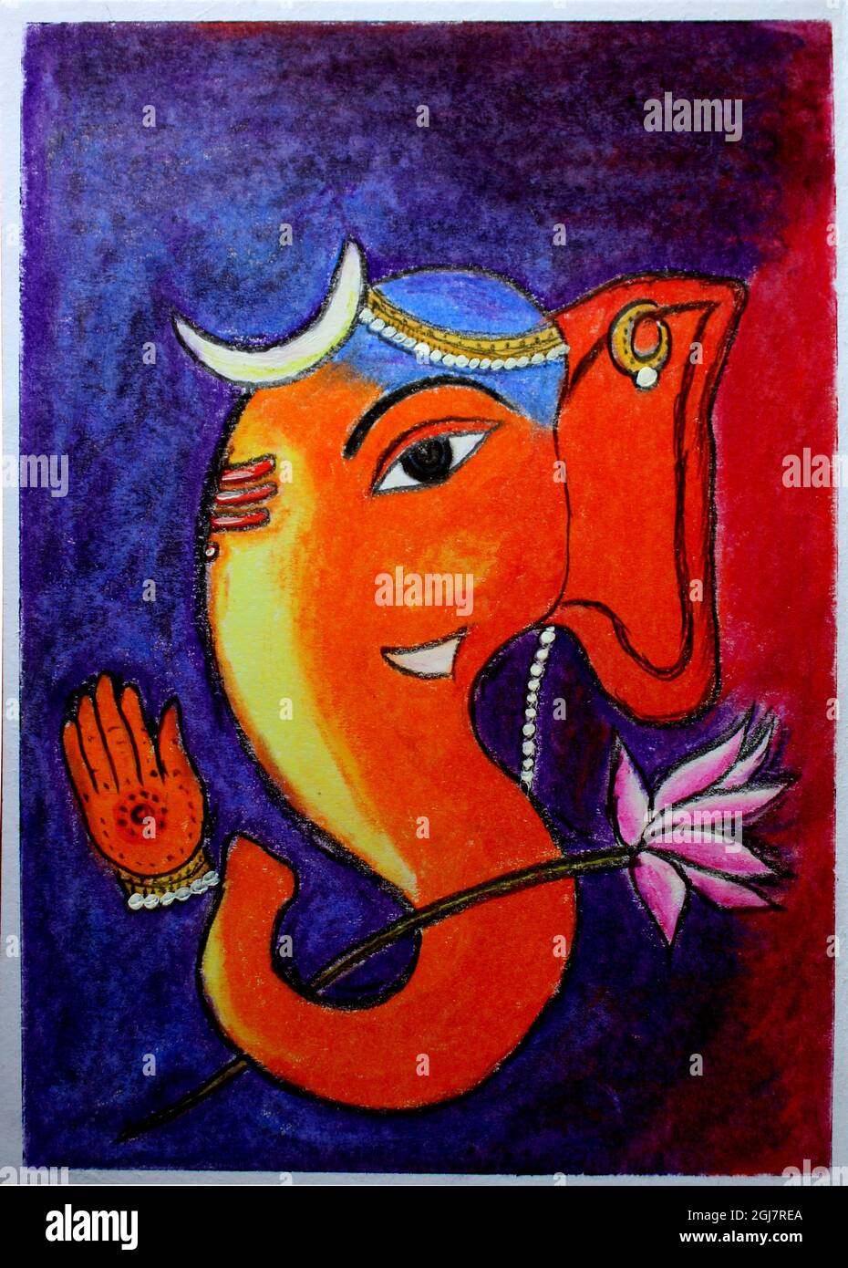 Hindu Lord Ganesha astratto disegno pittura, elefante viso ganesh, Ganpati sfondo per Ganesh Chaturthi festival dell'India, fuoco selettivo con bl Foto Stock