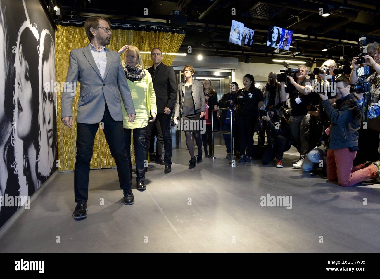 Membro ABBA Bjorn Ulveaus durante il museo ufficiale ABBA a Stoccolma, Svezia, 6 maggio 2013. Il museo è aperto al pubblico il 7 maggio 2014. Foto Stock