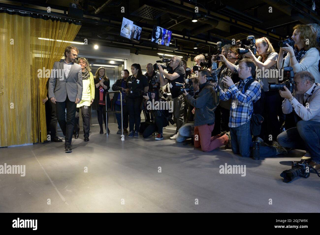 Membro ABBA Bjorn Ulveaus durante la mostra ufficiale del museo ABBA a Stoccolma, Svezia, 6 maggio 2013. Il museo è aperto al pubblico il 7 maggio 2014. Foto Stock