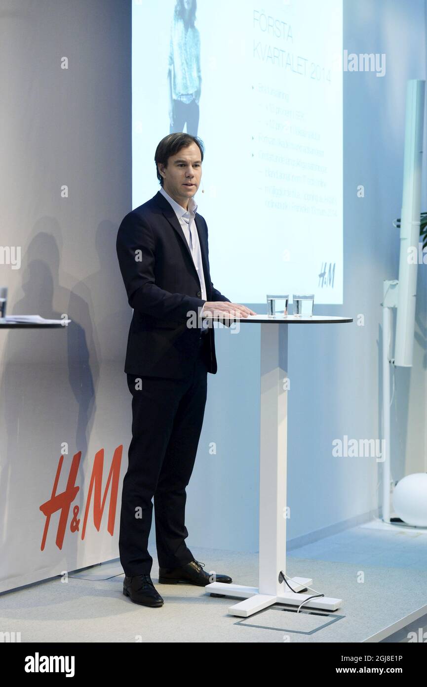 STOCCOLMA 2014-03-27 Karl-Johan Persson, CEO di H&M, Hennes & Mauritz, è stato visto durante la presentazione del primo rapporto finanziario trimestrale presso la sede centrale di companyÂ a Stoccolma, Svezia, 27 marzo 2014. Foto: Bertil Enevag Ericson / TT Kod 1000 Foto Stock