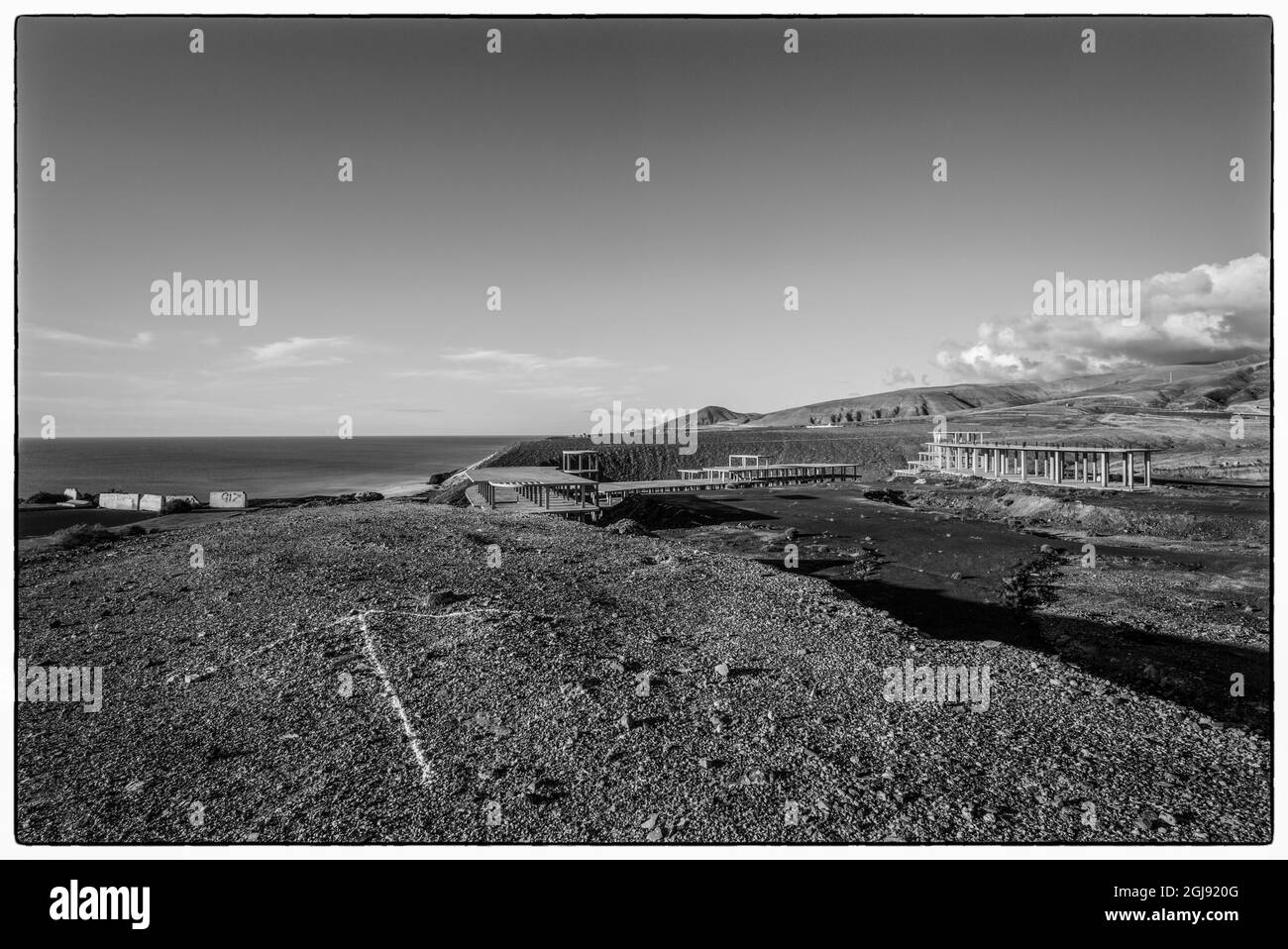 Spagna, Isole Canarie, Fuerteventura, Costa calma, edifici abbandonati e infiniti Foto Stock
