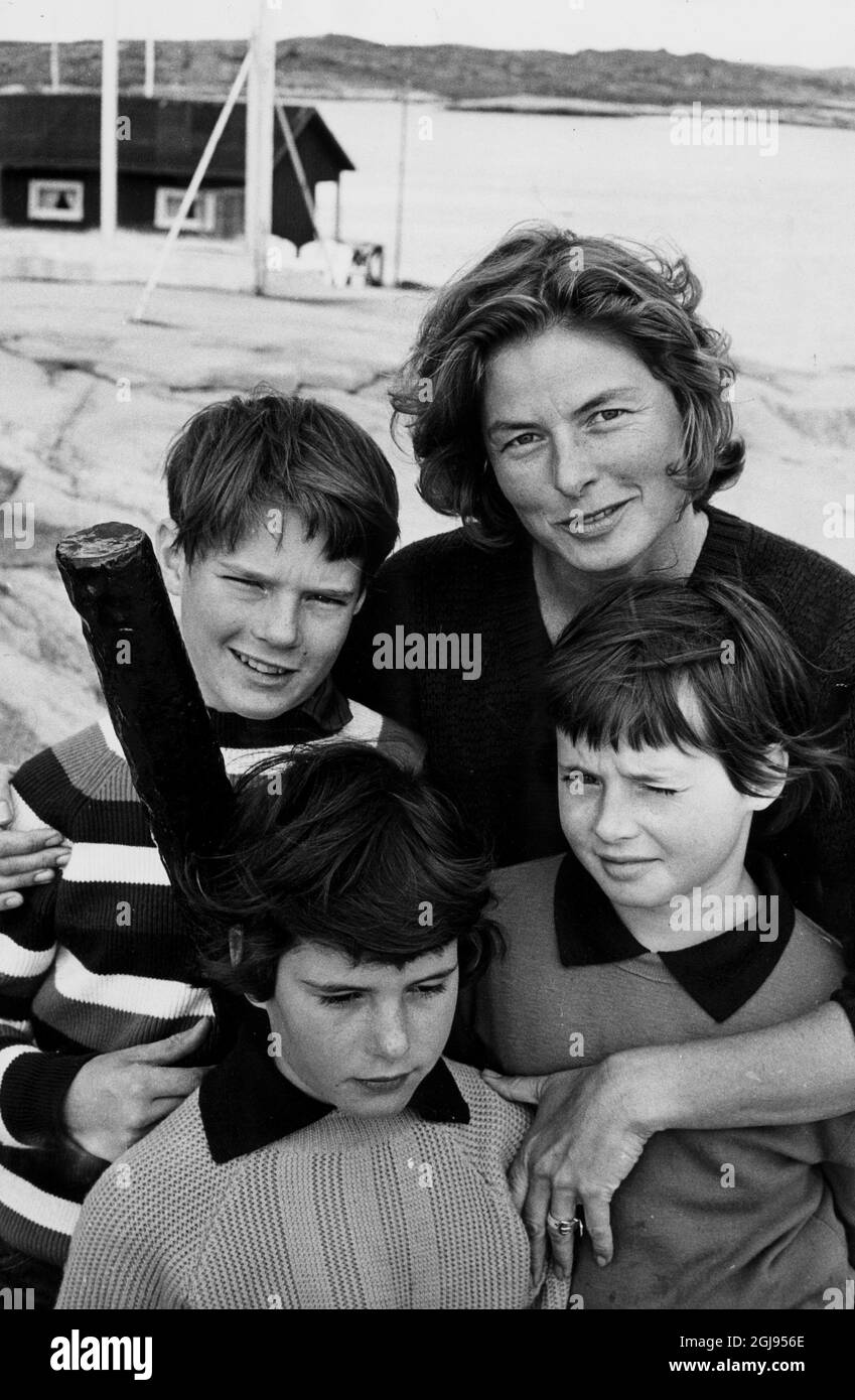 ARKIV 1962 attrice Ingrid Bergman con i suoi figli d'albero di Ingrid Bergman con i suoi figli , Roberto, Ingrid och Isabella. Ingrid Bergman sono visti sulla sua isola estiva Danholmen West Swede Foto: Lennart Edling Kod: 3012 COPYRIGHT PRESSENS BILD Foto Stock