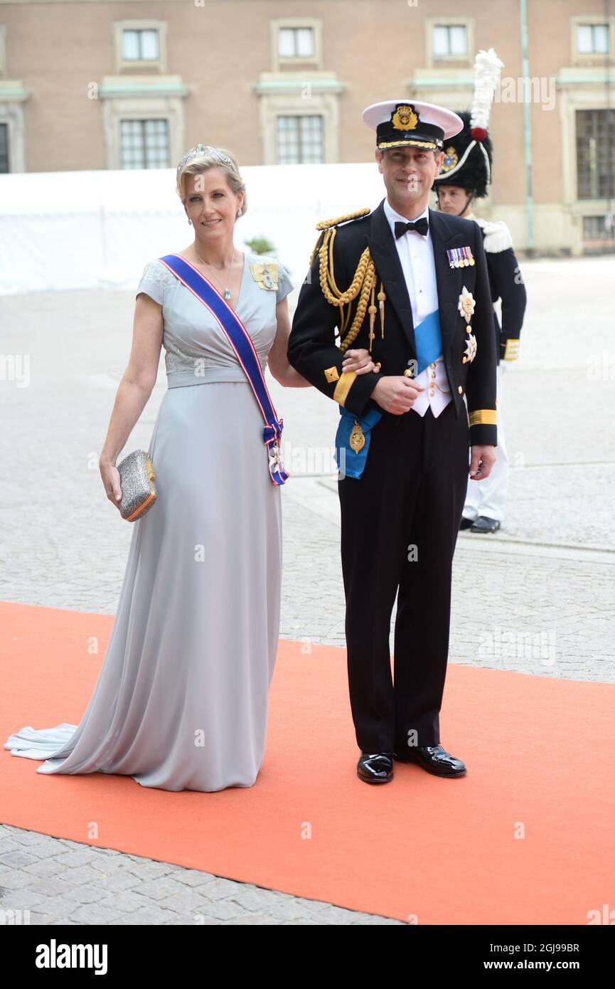 Edward Conte di Wessex och Sophie Contessa di Wessex arriva alle nozze del Principe Carl Philip e Sofia Hellqvist nella Cappella reale di Stoccolma, Svezia, 13 giugno 2015. Foto Fredrik Sandberg / TT kod 10080 Foto Stock