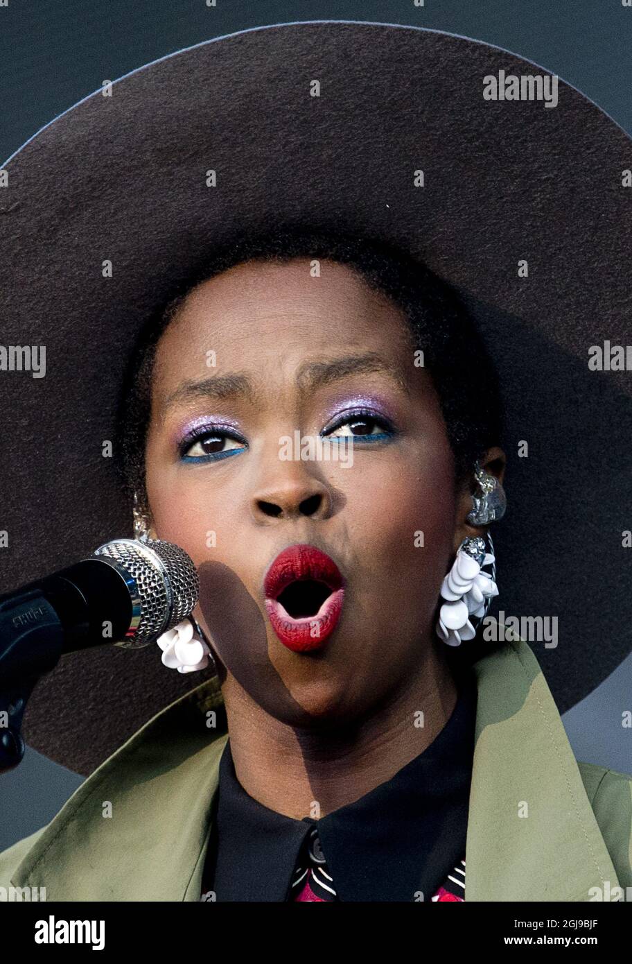 Gothenburg 2015-08-14 la sig.ra Lauryn Hill si esibisce durante il festival di musica di uscita ad ovest a Slottsskogen a Gothenburg venerdì 14 agosto 2015.. Foto Adam IHSE / TT / Kod 9200 Foto Stock