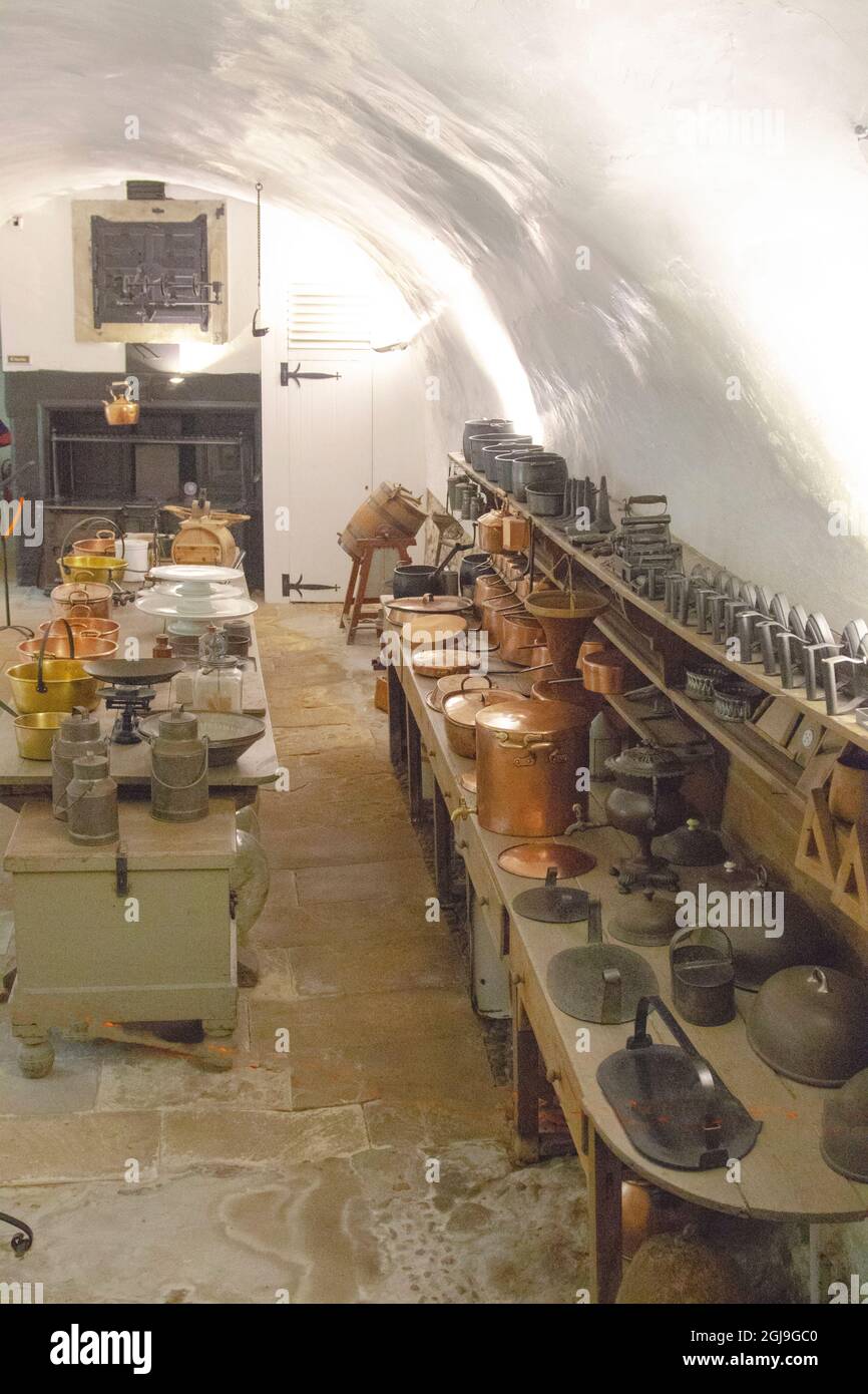 Cucina in uso nel castello di Cawdor tra il 1640 e il 1938. Foto Stock