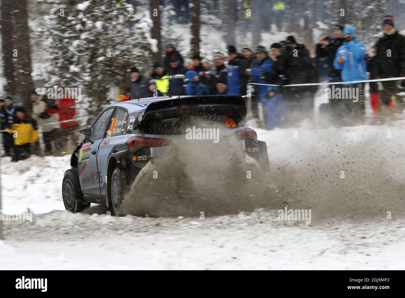 HAGFORS 2016-02-13 Dani Sordo, Spagna, Hyundai I20 WRC, durante il Rally Svezia 2016 a Hagfors, Svezia, 13 febbraio 2016. Foto: Micke Fransson / TT ** SVEZIA FUORI ** Foto Stock