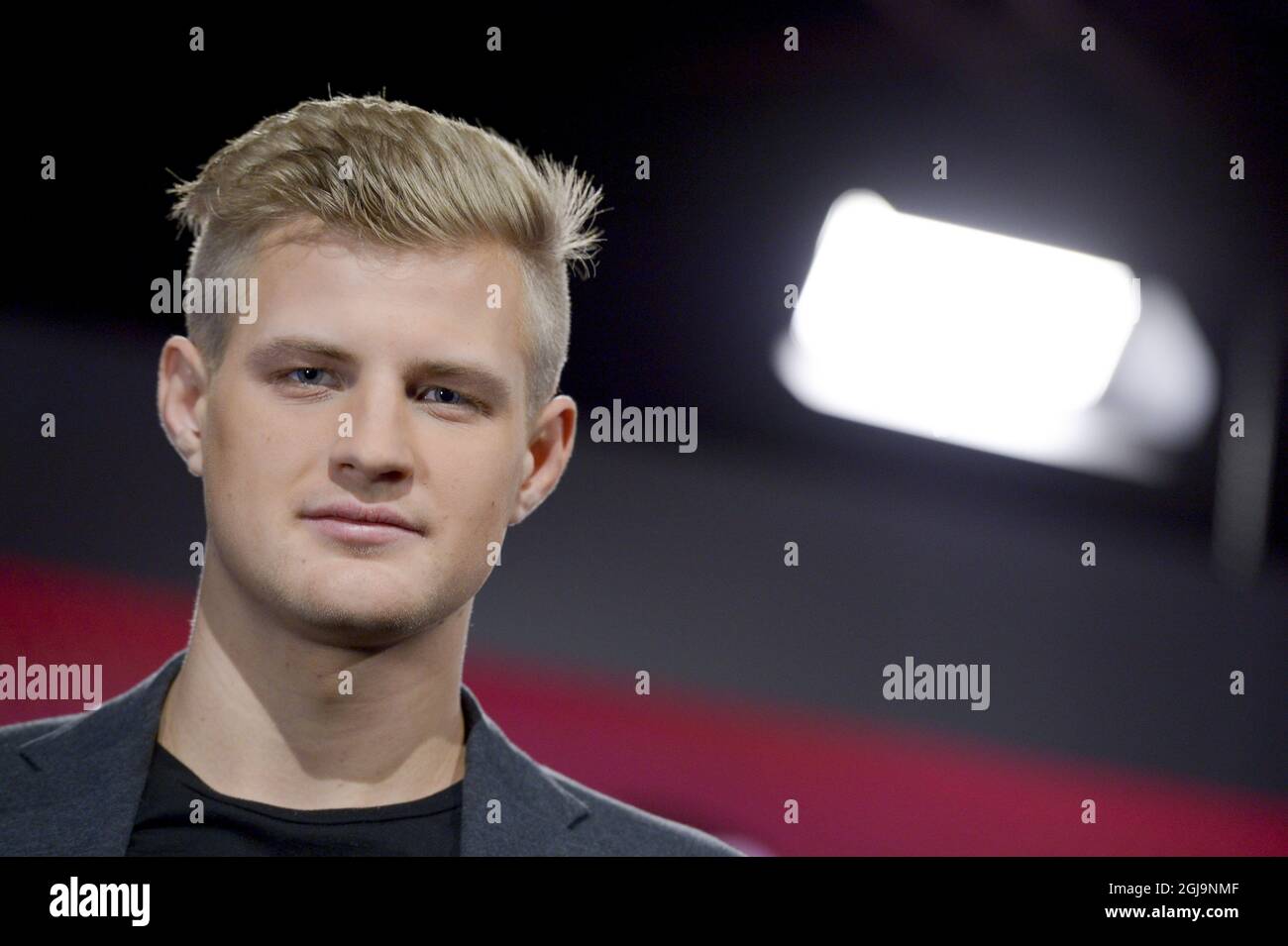 STOCKHOLM 2016-03-09 Formula -uno pilota di SwedenÃ‚Â Marcus Ericsson del Team Sauber durante un presser a Stoccolma, Svezia, 9 marzo 2016. Marcus si prepara per la nuova stagione di formula uno a partire dal Gran Premio d'Australia di Formula 1 2016, marzo 17. Foto Janerik Henriksson / TT kod 10010 Foto Stock