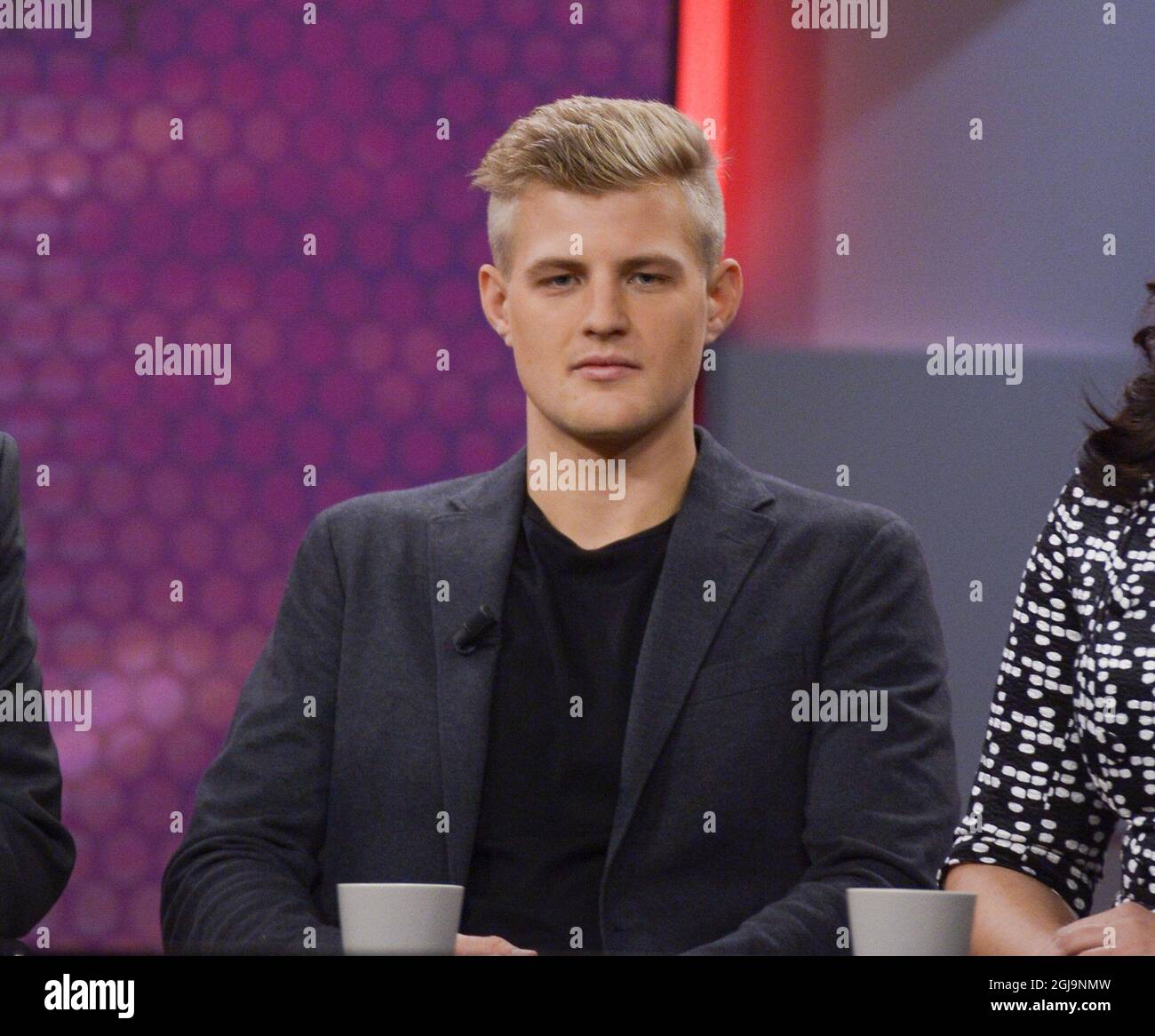 STOCKHOLM 2016-03-09 Formula -uno pilota di SwedenÂ Marcus Ericsson del Team Sauber durante un presser a Stoccolma, Svezia, 9 marzo 2016. Marcus si prepara per la nuova stagione di formula uno a partire dal Gran Premio d'Australia di Formula 1 2016, marzo 17. Foto Janerik Henriksson / TT kod 10010 Foto Stock