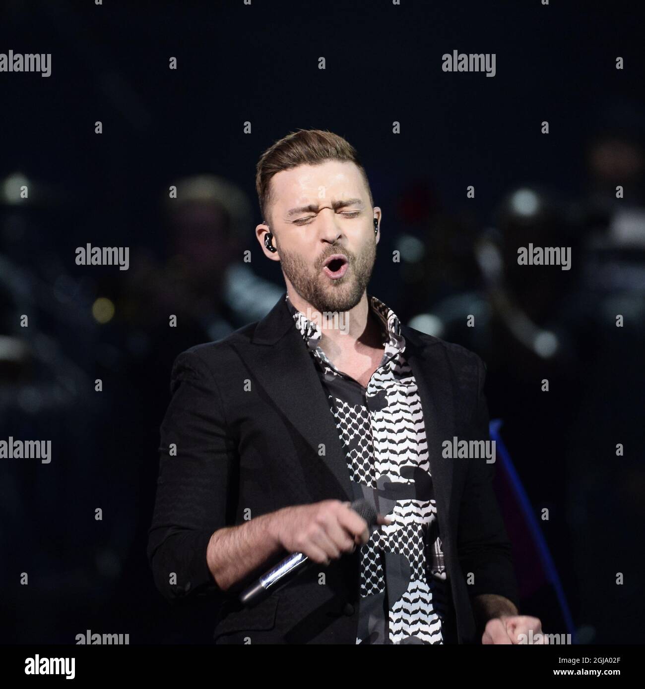 STOCCOLMA 2016-05-14 l'artista ospite Justin Timberlake si esibiva durante la finale del Concorso Eurovision Song alla Ericsson Globe Arena di Stoccolma, Svezia, 14 maggio 2016. Foto: Maja Suslin / TT / Kod 10300 ** SVEZIA FUORI ** Foto Stock