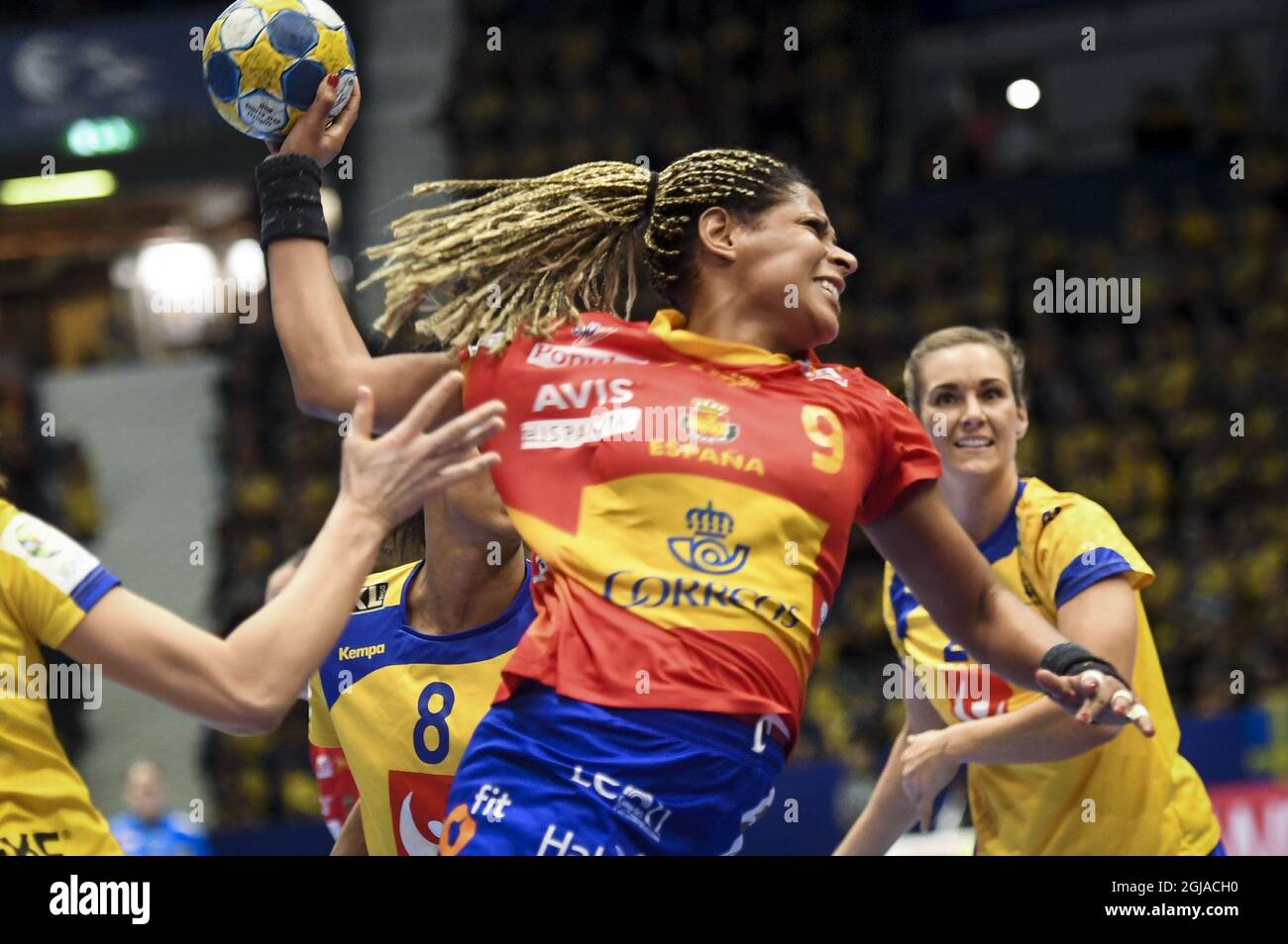 STOCCOLMA 20161204 Marta Mangue in Spagna durante il gruppo femminile EHF, il 04 dicembre 2016, Si è fatto Un match di pallamano in euro presso la Hovet Arena di Stoccolma, Svezia. Poto: Fredrik Sandberg / TT / code 10080 Foto Stock