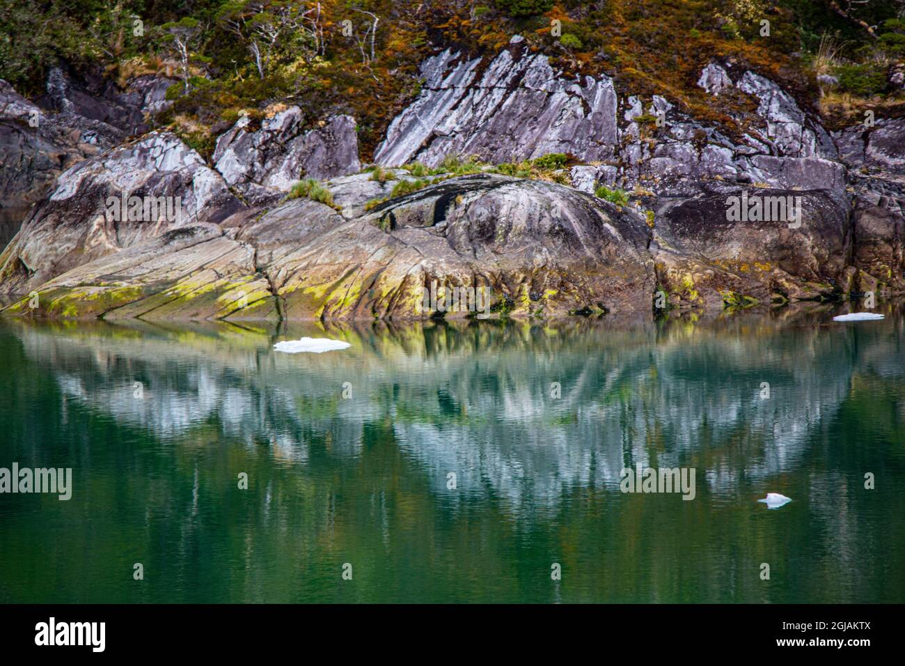 Cile. Canale Sarmiento, striazione glaciale. Foto Stock