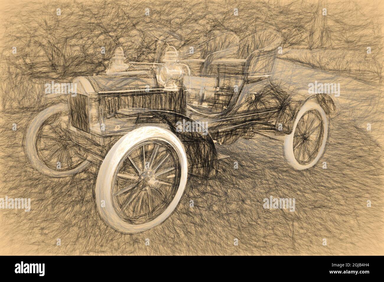 Sepia disegno del 1904 Oldsmobile modello N con fronte francese. Foto Stock