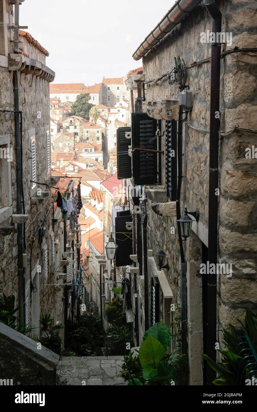 Corsia nella città vecchia di Dubrovnik (Croazia) Foto Stock