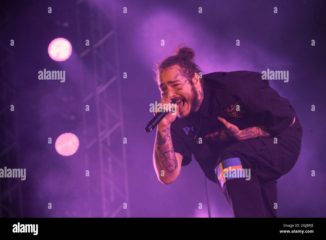 STOCKHOLM 20180814 l'American rapper Post Malone si esibisce durante il festival musicale di un giorno Smash di Stoccolma il 14 agosto 2018. Poto: Fredrik Persson / TT / code 1080 Foto Stock