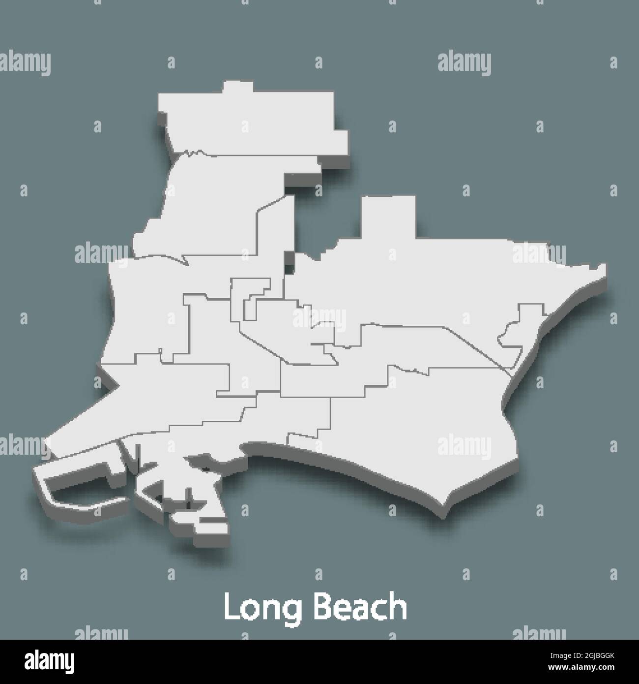 la mappa isometrica 3d di Long Beach è una città degli Stati Uniti, illustrazione vettoriale Illustrazione Vettoriale
