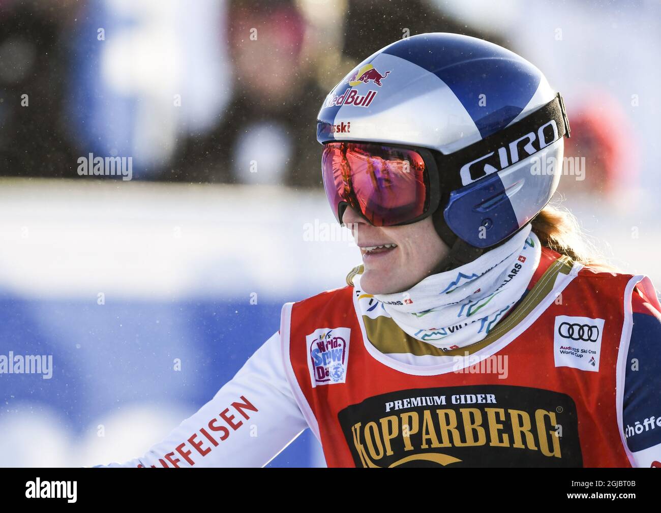 Fanny Smith della Svizzera sorride dopo la vittoria nella finale della FIS Freestyle Ski Cross World Cup a Idre Fjall sabato 20 gennaio. 2019 Foto: Pontus Lundahl / TT / kod 10050 Foto Stock