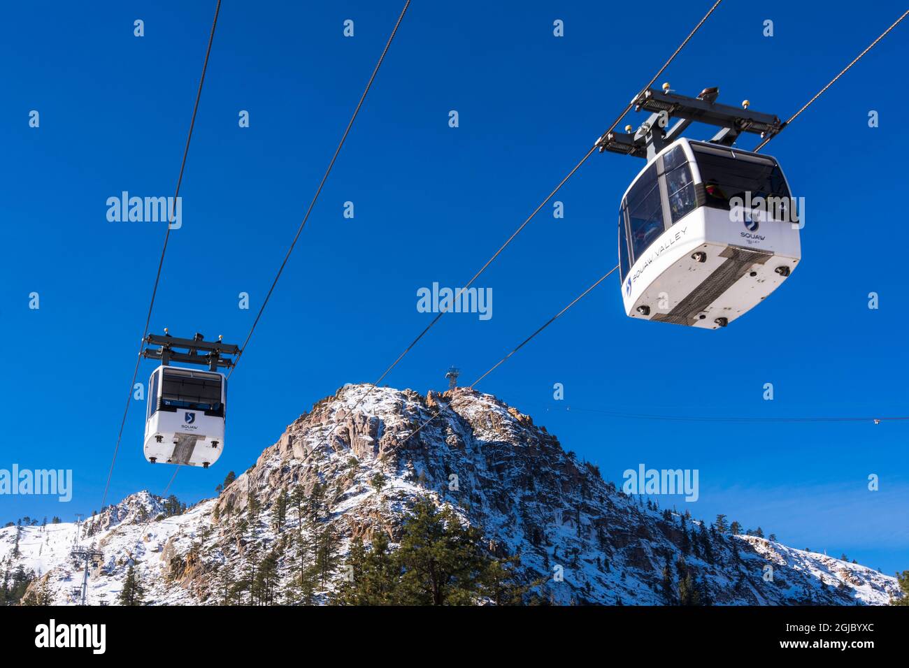 Gondola al villaggio, Squaw Valley, California, Stati Uniti. Foto Stock