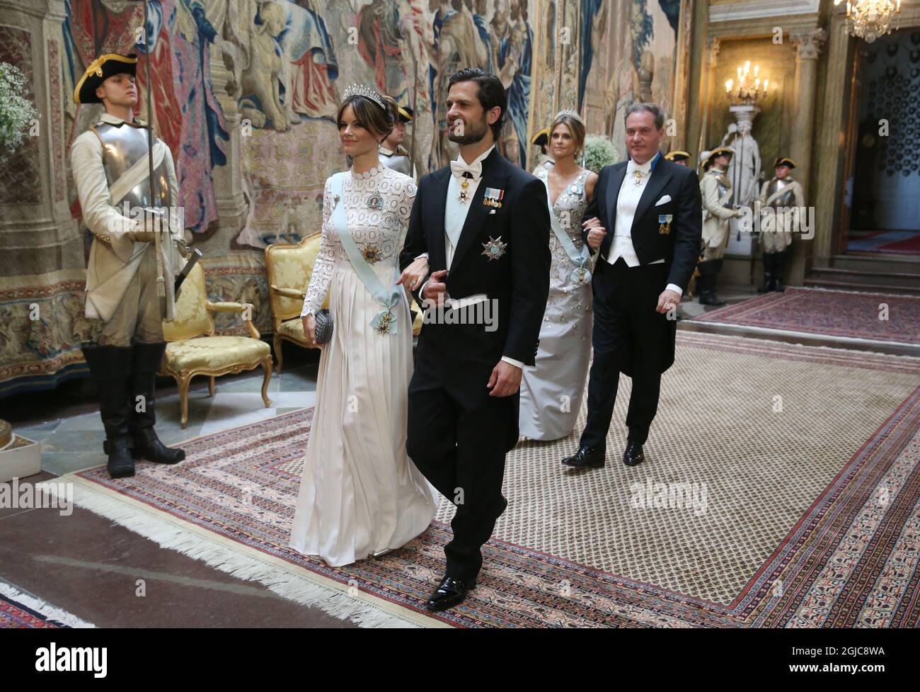 STOCCOLMA 2019-06-14 la principessa svedese Sofia, il principe Carl Philip, la principessa Madeleine e Christopher o'Neill arrivano per un banchetto di Stato in onore della coppia presidenziale della Corea del Sud al Palazzo reale di Stoccolma, Svezia, il 14 giugno 2019. Il presidente della Corea del Sud Moon Jae-in e la First Lady Kim Jung-sook sono in Svezia per una visita di Stato di due giorni. Foto: Soren Andersson / TT / code 1037 Foto Stock