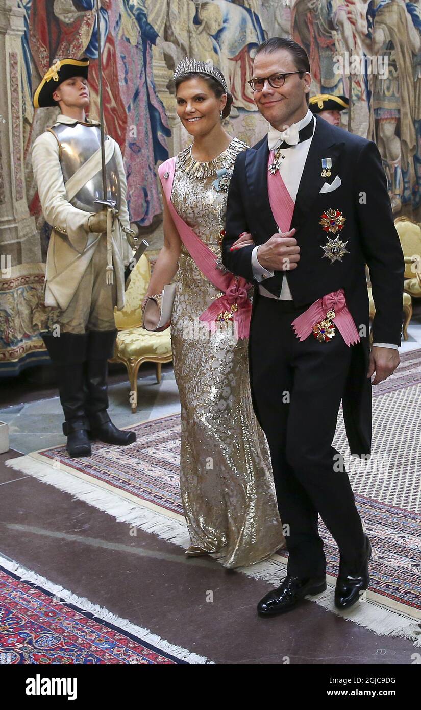 STOCCOLMA 2019-06-14 la Principessa Vittoria e il Principe Daniele arrivano per un banchetto di Stato in onore della coppia presidenziale della Corea del Sud al Palazzo reale di Stoccolma, Svezia, il 14 giugno 2019. Il presidente della Corea del Sud Moon Jae-in e la First Lady Kim Jung-sook sono in Svezia per una visita di Stato di due giorni. Foto: Soren Andersson / TT / code 1037 Foto Stock