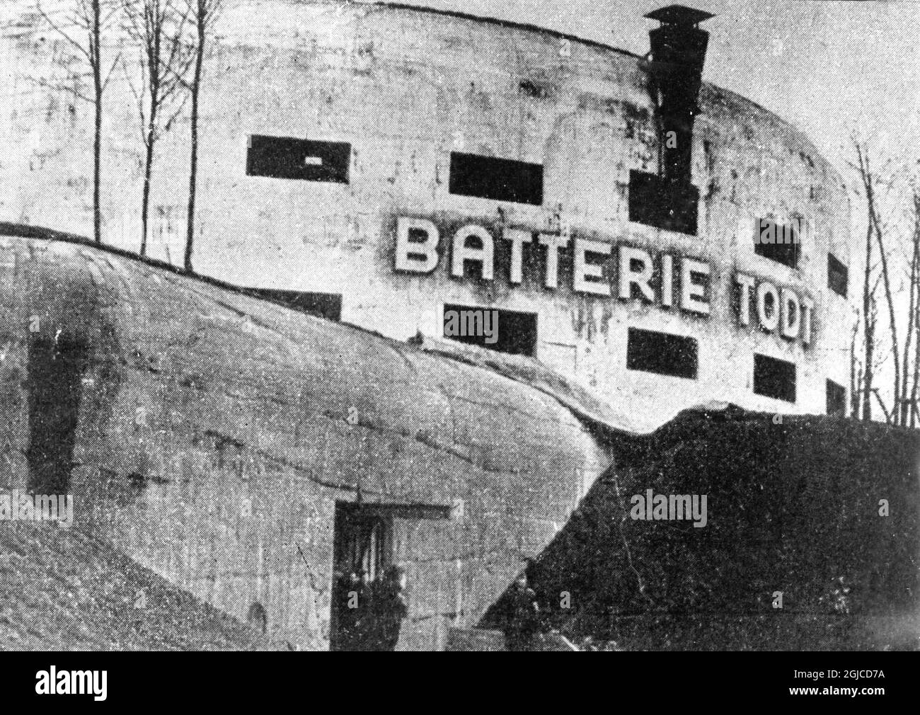 COSTA DEL CANALE, FRANCIA 1940-1944 uno dei forti lungo la costa francese della Manica (Manica inglese), durante l'occupazione tedesca di parti della Francia durante la seconda guerra mondiale. "Batterie Todt" si riferisce a Fritz Todt, leader dell'Organizzazione Todt, un battaglione tedesco per la costruzione 1938-1945. Foto: AB Text & Bilder / SVT / Kod: 5600 Foto Stock