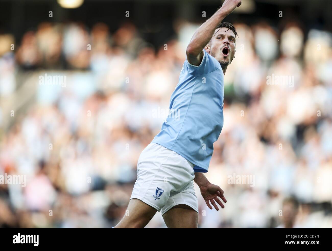 Markus Rosenberg di Malmo festeggia dopo aver segnato durante il secondo turno di qualificazione della UEFA Europa League, la seconda partita di calcio tra Malmo FF e NK Domzale (Slovenia) allo Swedbank Stadium di Malmo, Svezia, il 01 agosto 2019. Foto: Andreas Hillergren / TT / kod 10600 Foto Stock