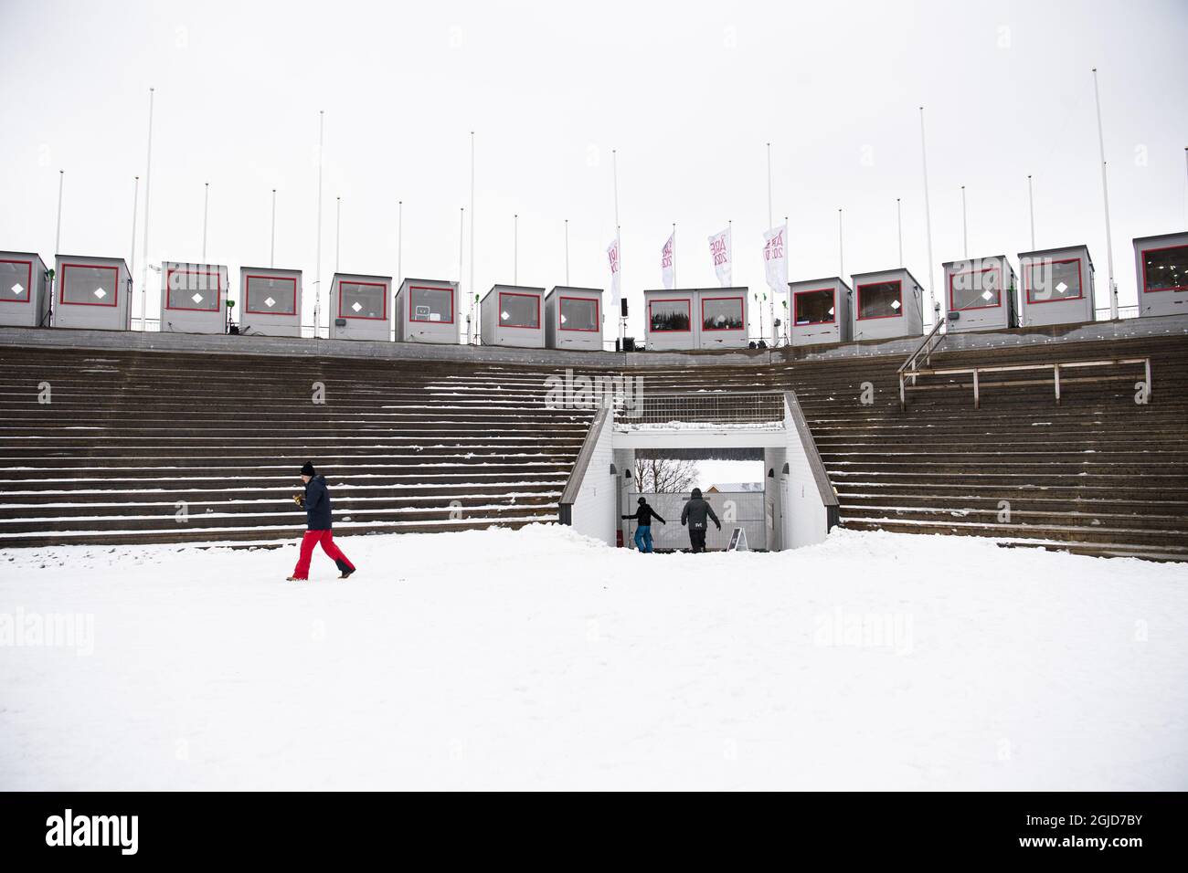 Una vista degli stand nella stazione sciistica di are, Svezia settentrionale, il 11 marzo 2020. Secondo gli organizzatori, le finali della Coppa del mondo di sci alpino sono state cancellate questo fine settimana a causa della preoccupazione del coronavirus. Mercoledì l'Agenzia svedese per la sanità pubblica ha chiesto al governo di vietare temporaneamente eventi con più di 500 persone. Foto: Pontus Lundahl / TT / code 10050 Foto Stock