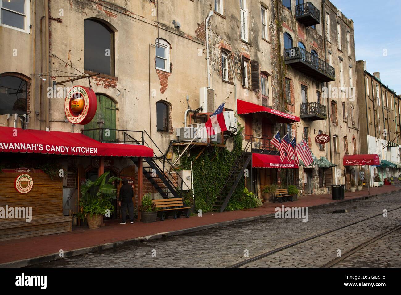 USA, Georgia, Savannah. Facciata della cucina Candy Kitchen di Savannah. Foto Stock