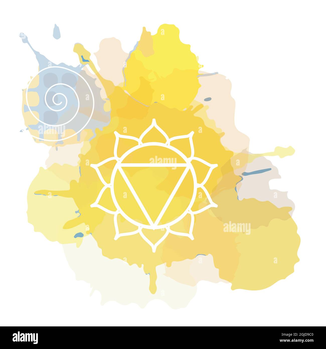 Maipura chakra meditazione aura e quinto dei sette chakra simbolo icona acquerello doodle Illustrazione Vettoriale