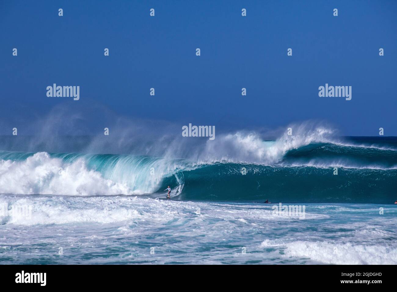 USA, Hawaii, Oahu, North Shore e Breaking Waves Foto Stock