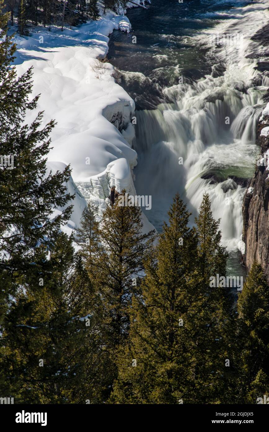 Cascate di Lower Mesa in inverno, vicino ad Ashton, Idaho Foto Stock