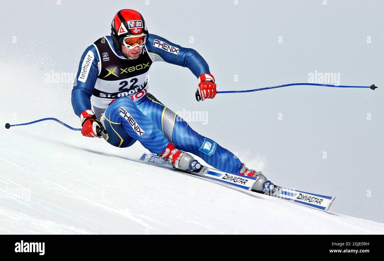 Norvegia's Lasse Kjus in azione durante il Mens Super G Foto Stock