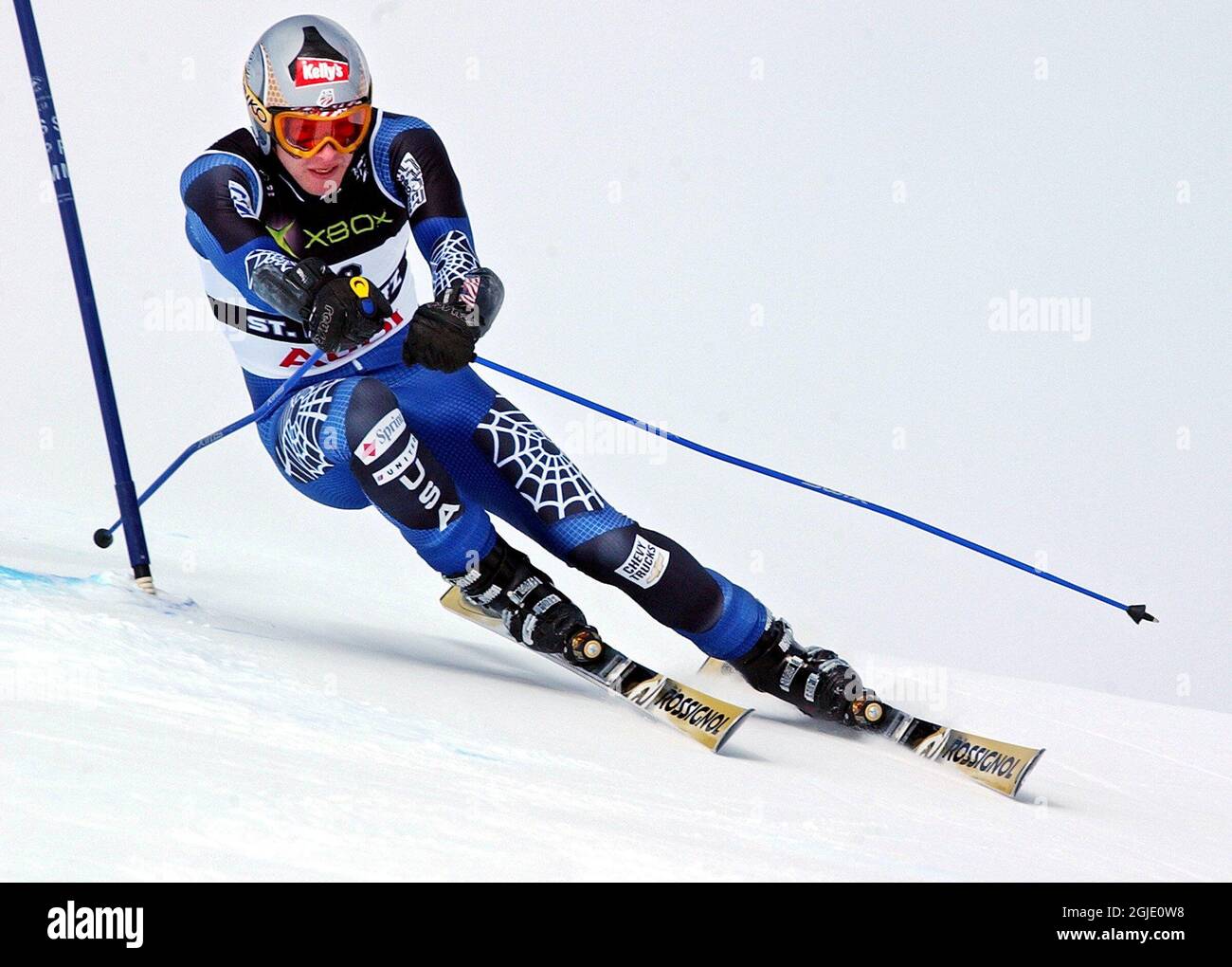 USA Bode Miller in azione durante il Super G. Foto Stock