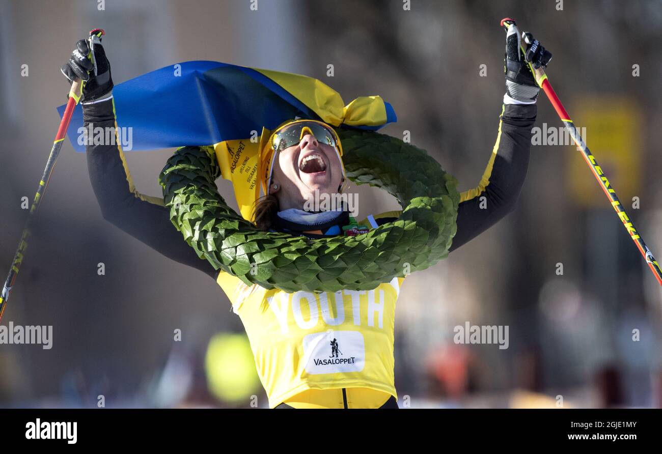 MORA 20210307 la svedese Lina Korsgren vince le donne durante la gara di sci di fondo Vasaloppet domenica 7 marzo 2021. Foto Ulf Palm/TT kod 9110 Foto Stock