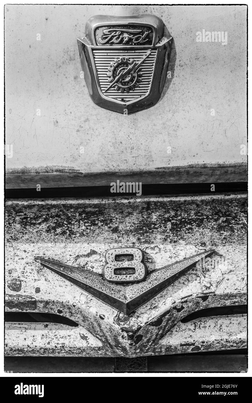 USA, Massachusetts, Essex. Auto d'epoca, dettaglio del ritiro Ford V8 degli anni '50. Foto Stock