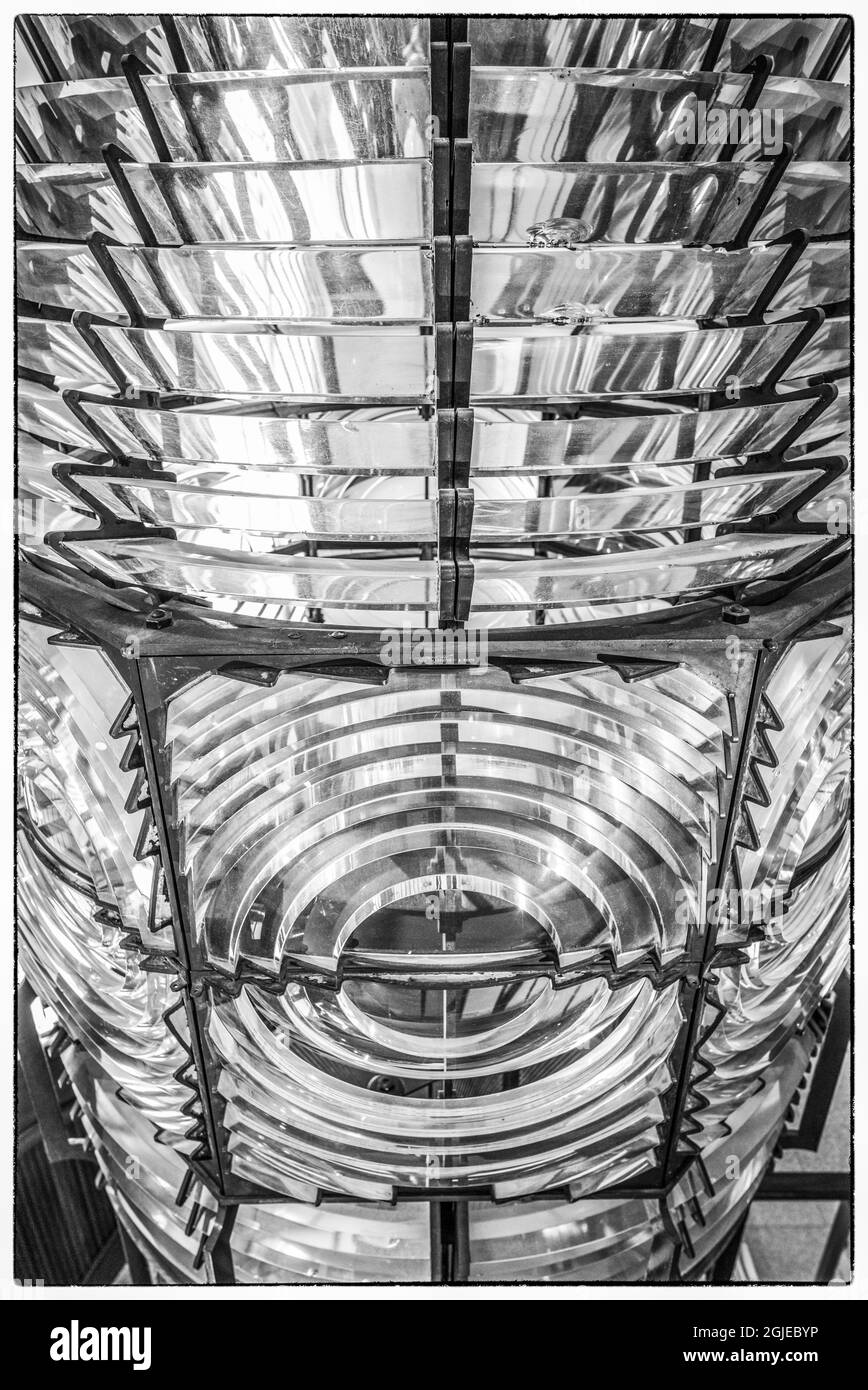 USA, New England, Massachusetts, Nantucket Island, Nantucket Town, Lente di Fresnel dal faro Foto Stock