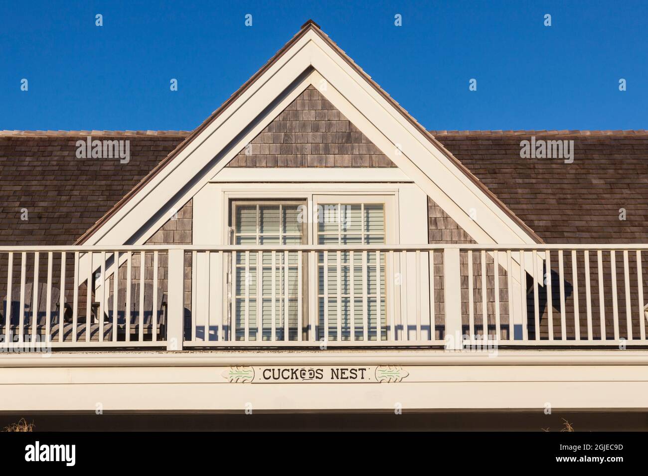 USA, New England, Massachusetts, Nantucket Island, Siasconset, villaggio cottage finestra dettaglio, Cuckoos Nest Foto Stock