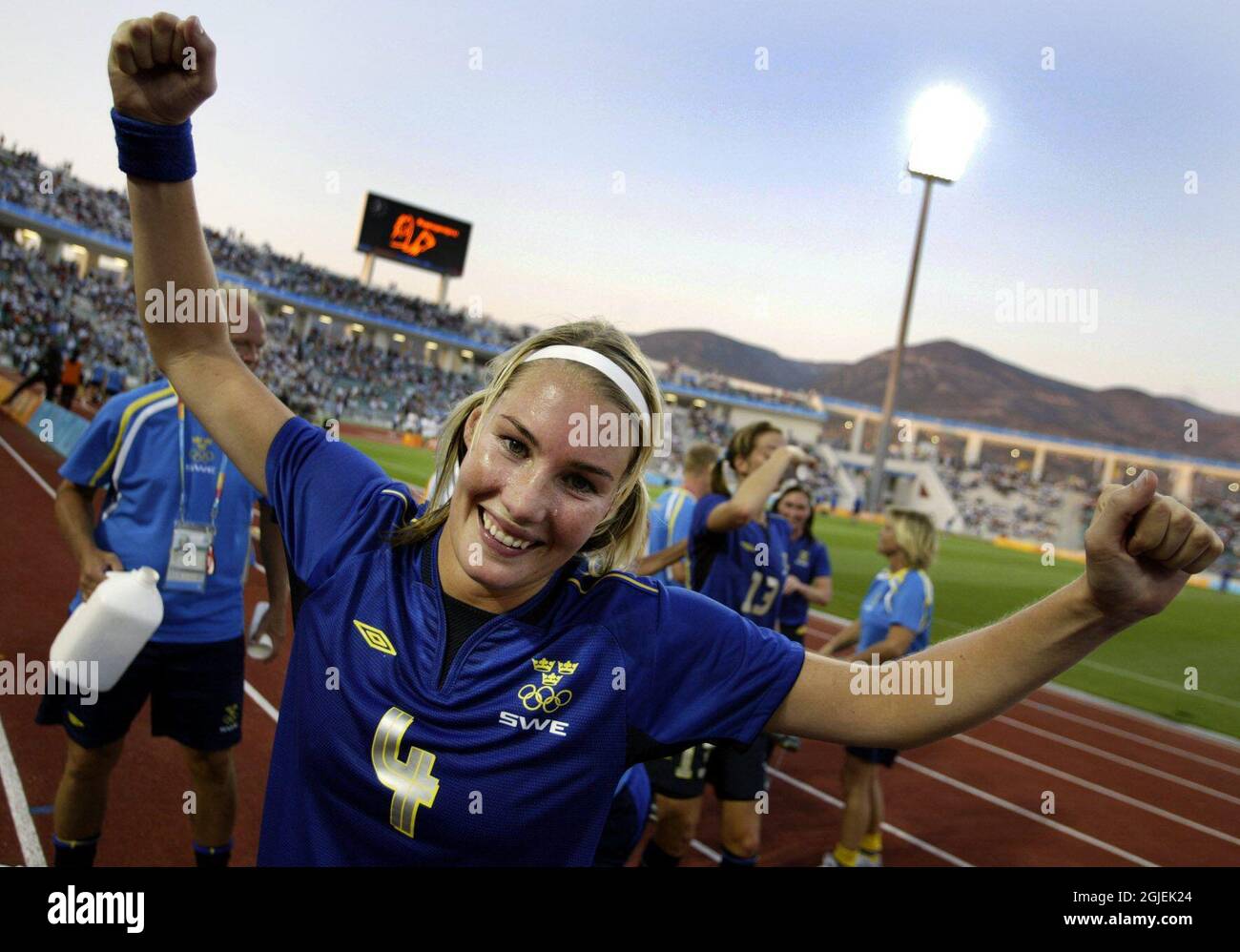 Hanna Marklund in Svezia celebra la vittoria dei suoi lati Foto Stock